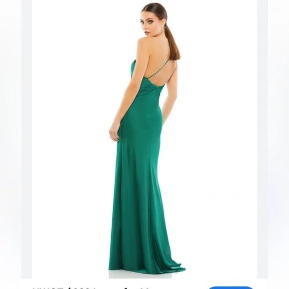 Ieena for Mac Duggal one shoulder satin gown emerald green festive party 6 NWT - Picture 3 of 9
